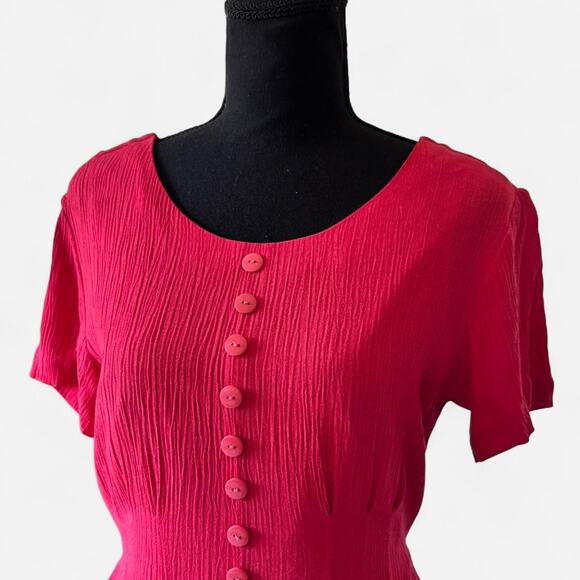 Vintage red layered mini dress button front size 6 rayon sundress picnic - Picture 2 of 8